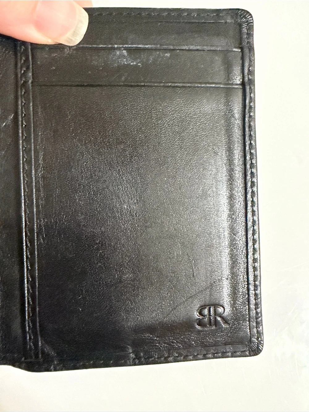 Banana Republic Black Leather Card Wallet with Striped Elastic